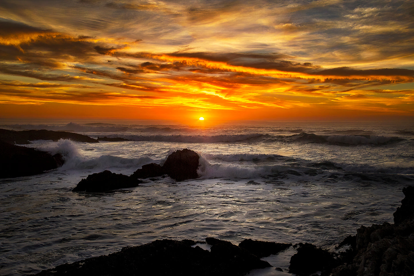 A Rocky Coast at Dusk - Framed Canvas