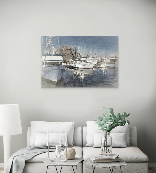 Morro Bay Fishing Boats 2006 - Sketch - Metal Print