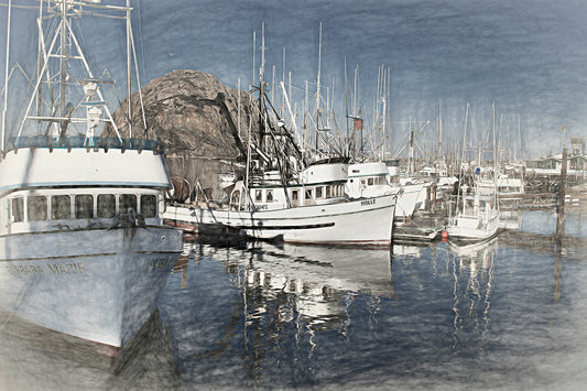 Morro Bay Fishing Boats 2006 - Sketch - Metal Print