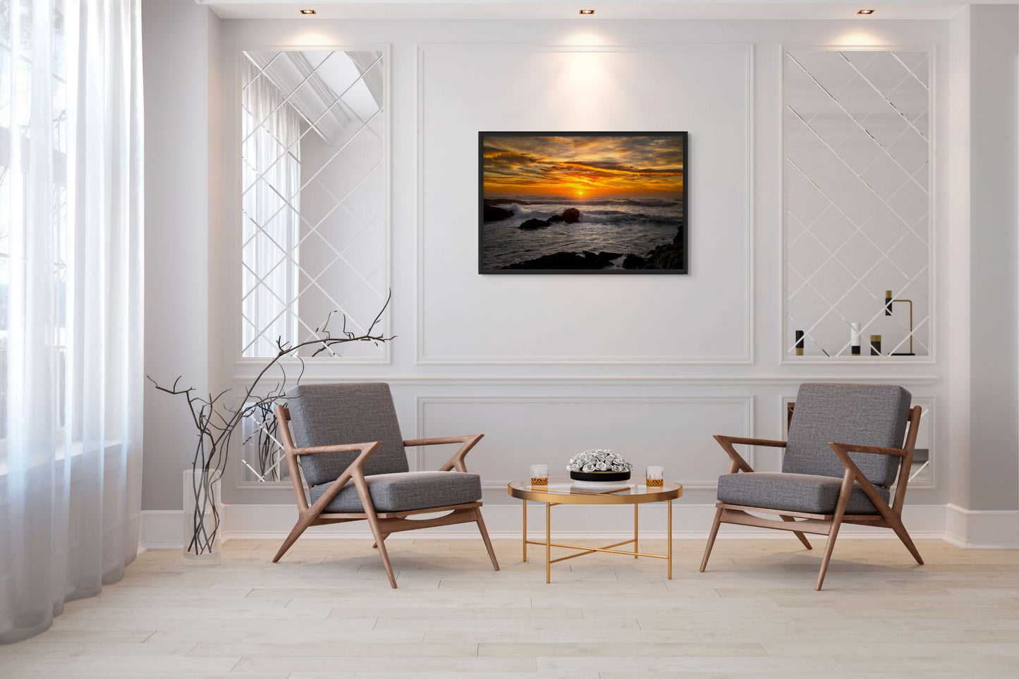 A Rocky Coast at Dusk - Framed Canvas
