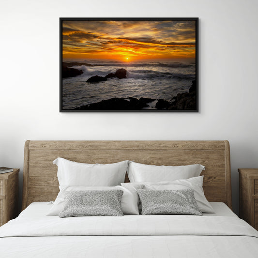 A Rocky Coast at Dusk - Framed Canvas