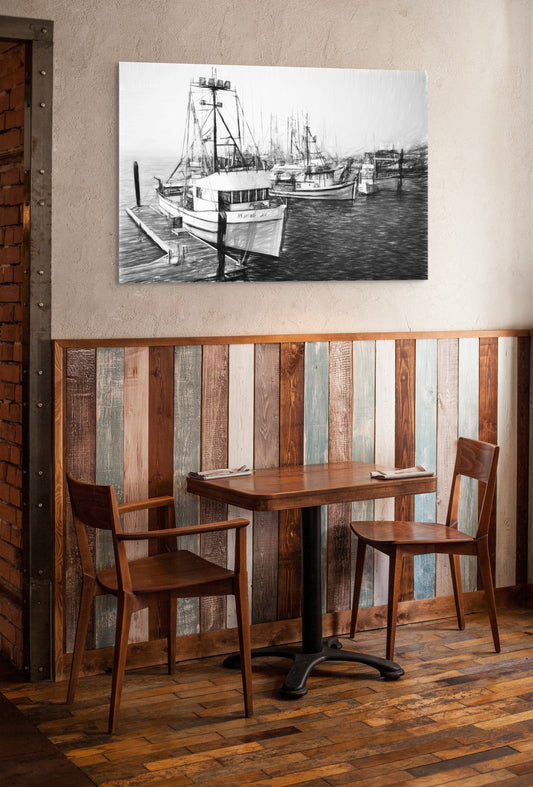 Morro Bay Morning 2010 - Pencil Sketch - Metal Print