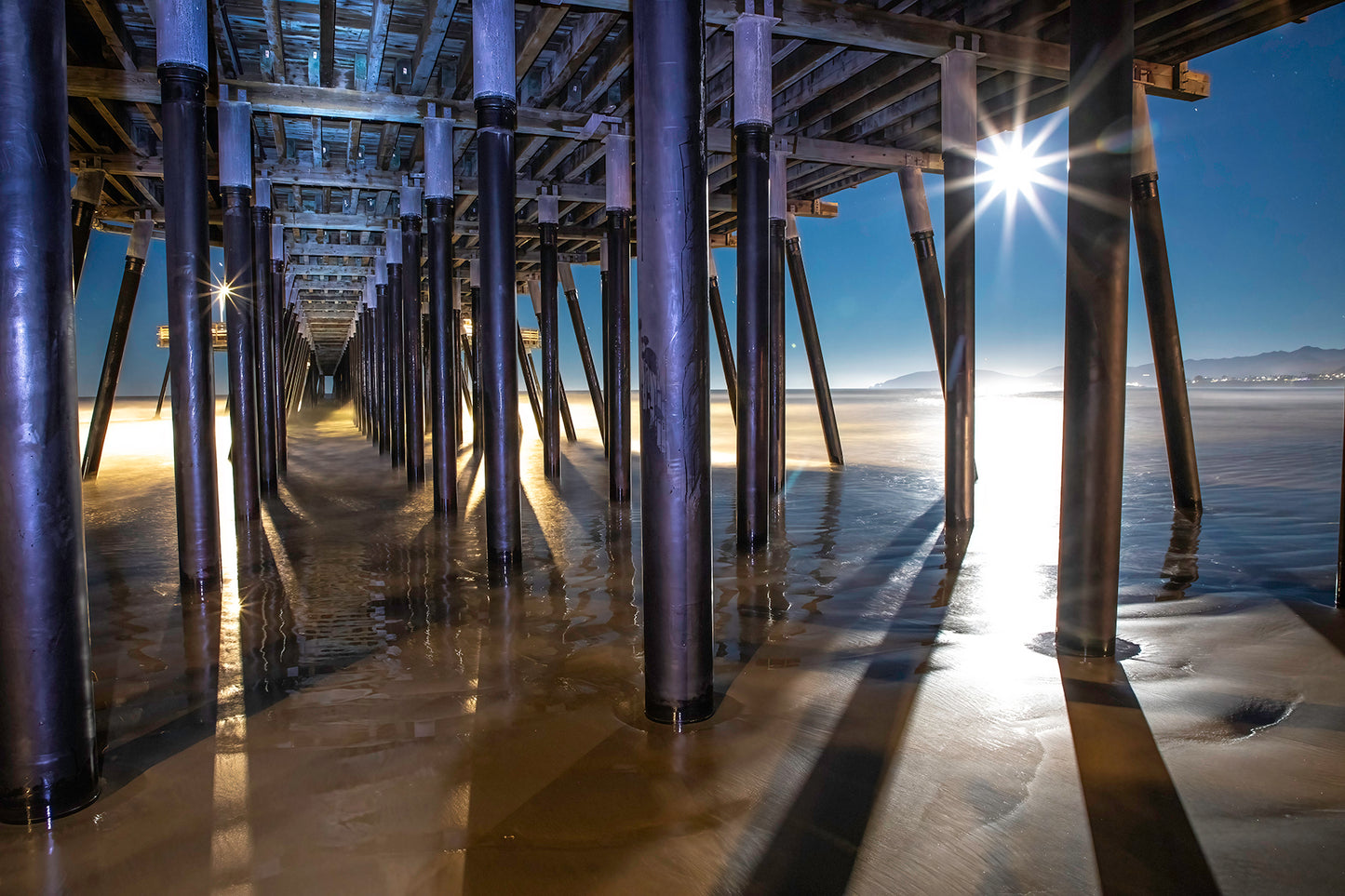 Moonlight Through the Pier - Metal Print