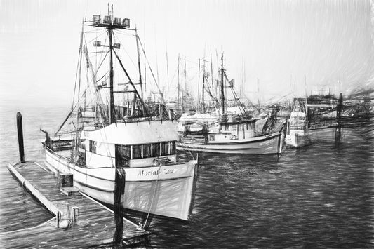 Morro Bay Morning 2010 - Pencil Sketch - Metal Print