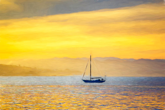 Old Port Sailboat Sunrise - Framed Canvas