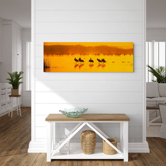 Merced NWR_Sandhill Cranes at Sunrise - Metal Print Panorama